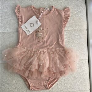 Mayoral Blush Romper with Tulle Skirt